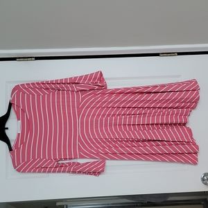 Pink & White Stripped Bell Sleeve Dress